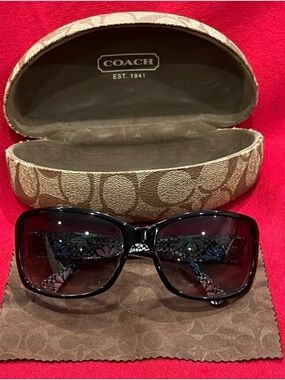 Coach Black Sunglasses with Floral-Pattern Temples